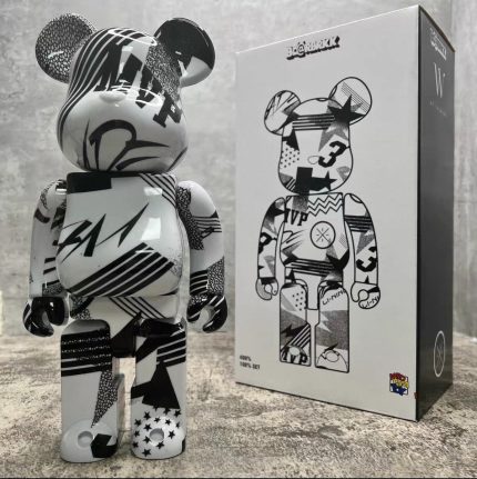 Bestselling Bearbrick 400% Li-Ning Co-branded Abstract Black White Graffiti Art Figure 11 Inch Collectible Desk Decoration for Office & Home Display