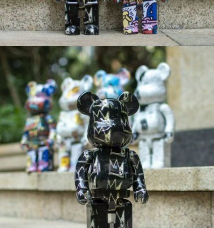 Bestselling Bearbrick 400% Basquiat 4th Generation Black Gold Art Figure 11 Inch Collectible Desk Decoration for Office & Home Display