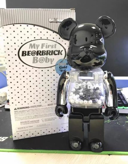 Bestselling Bearbrick 400% My First Baby Black Silver Figure 11 Inch Collectible Desk Decoration for Office & Home Display