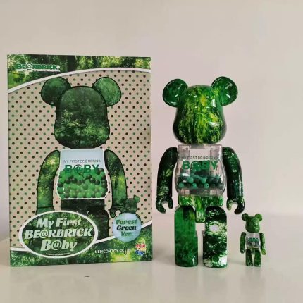 Hot Selling Bearbrick 400% + 100% My First Bearbrick Baby Forest Green Water Ripple Violent Bear Figure 11 Inch Office Desktop Ornament