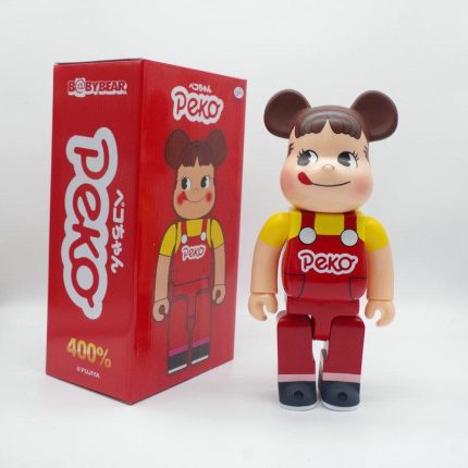 Bestselling Bearbrick 400% Red Overalls Peko Chan Figure 11 Inch Collectible Desk Decoration for Office & Home Display