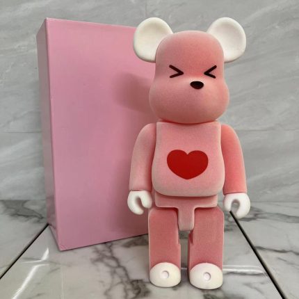 Bestselling Bearbrick 400% Pink Flocked Red Heart Figure 11 Inch Collectible Desk Decoration for Office & Home Display